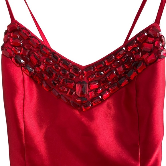 Jessica McClintock for Gunne Sax Red Bubble Dress String Crisscross Back - Picture 2 of 14